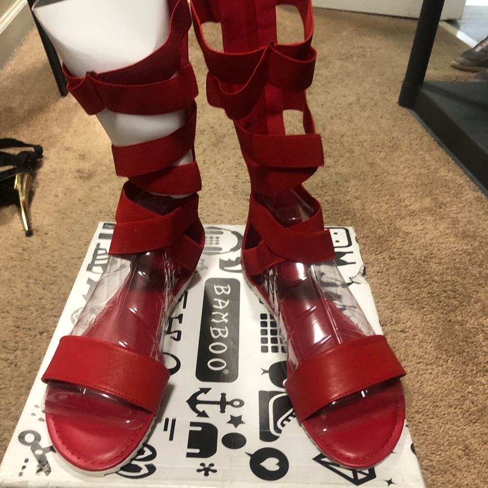 8.5 red gladiator knee high sandal